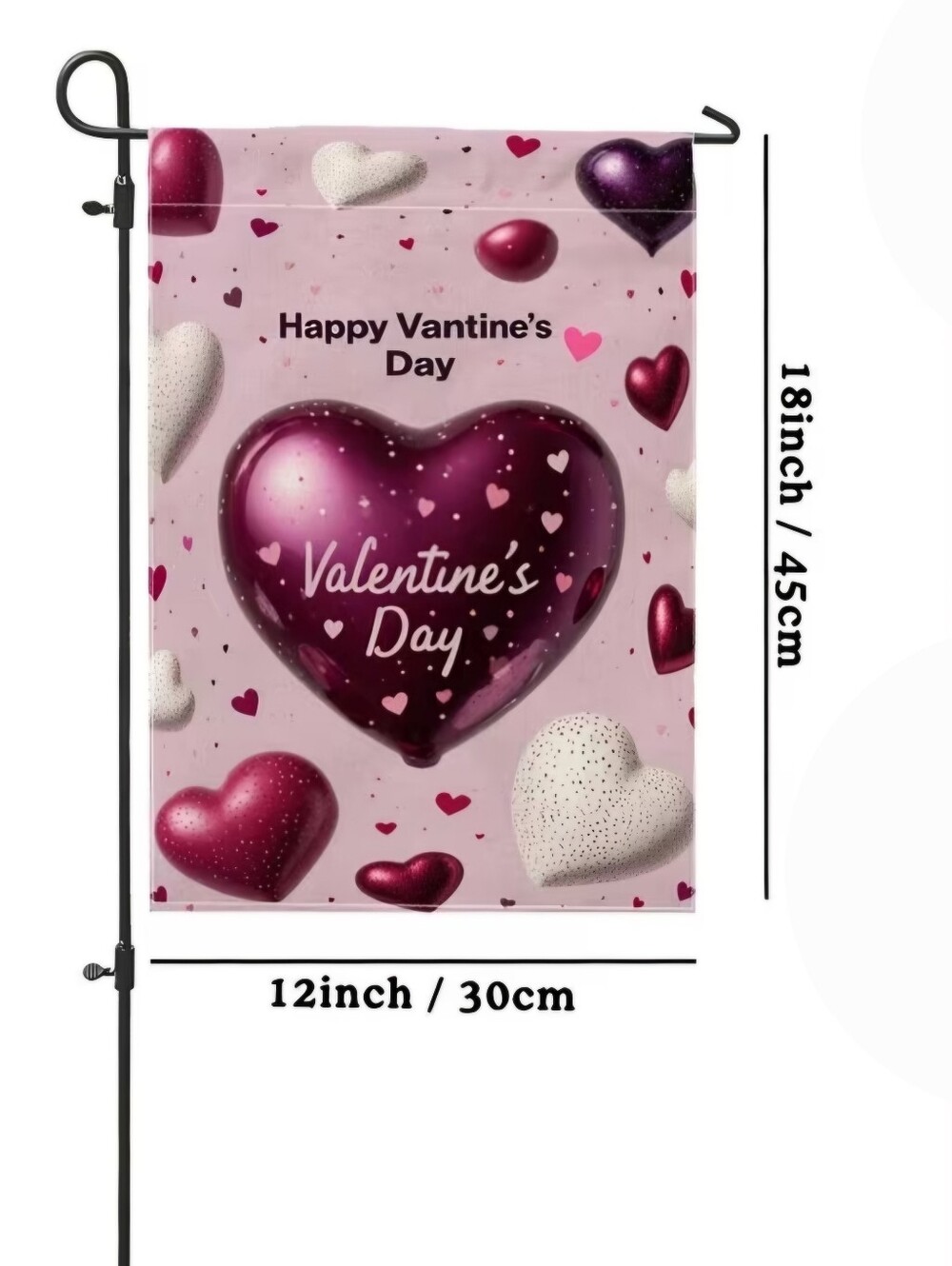 Valentine's Day Garden Flag - Pink Heart Design